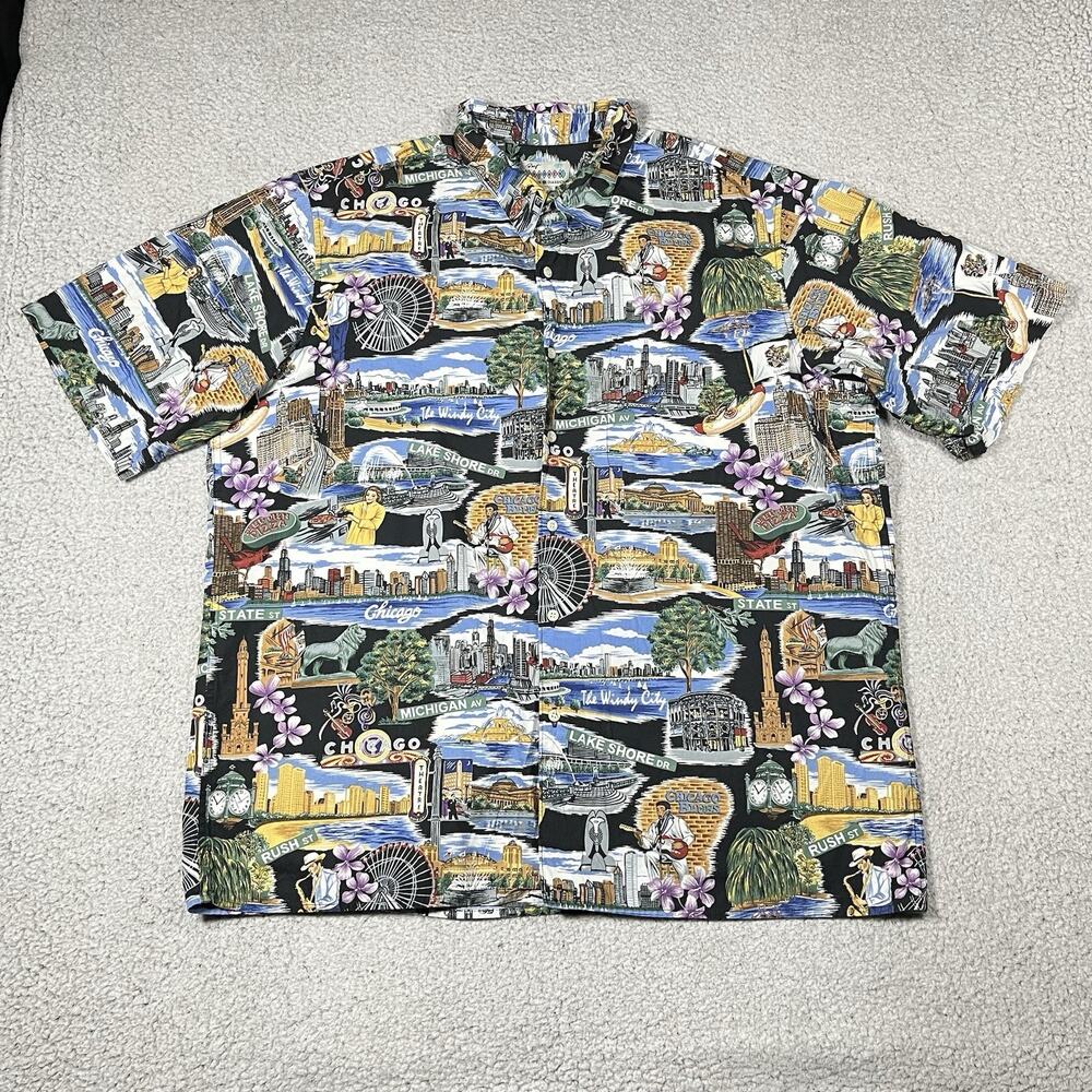 Reyn Spooner Shirt Mens 2XL American Classics Chicago Aloha Navy Pier Hawaiian